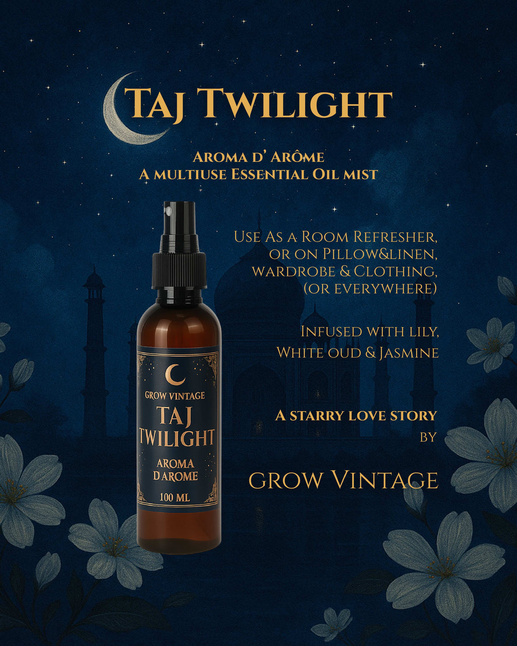Aroma Taj Twilight | Essential Oil Spray for Room, Linen & Aura | 100 ml