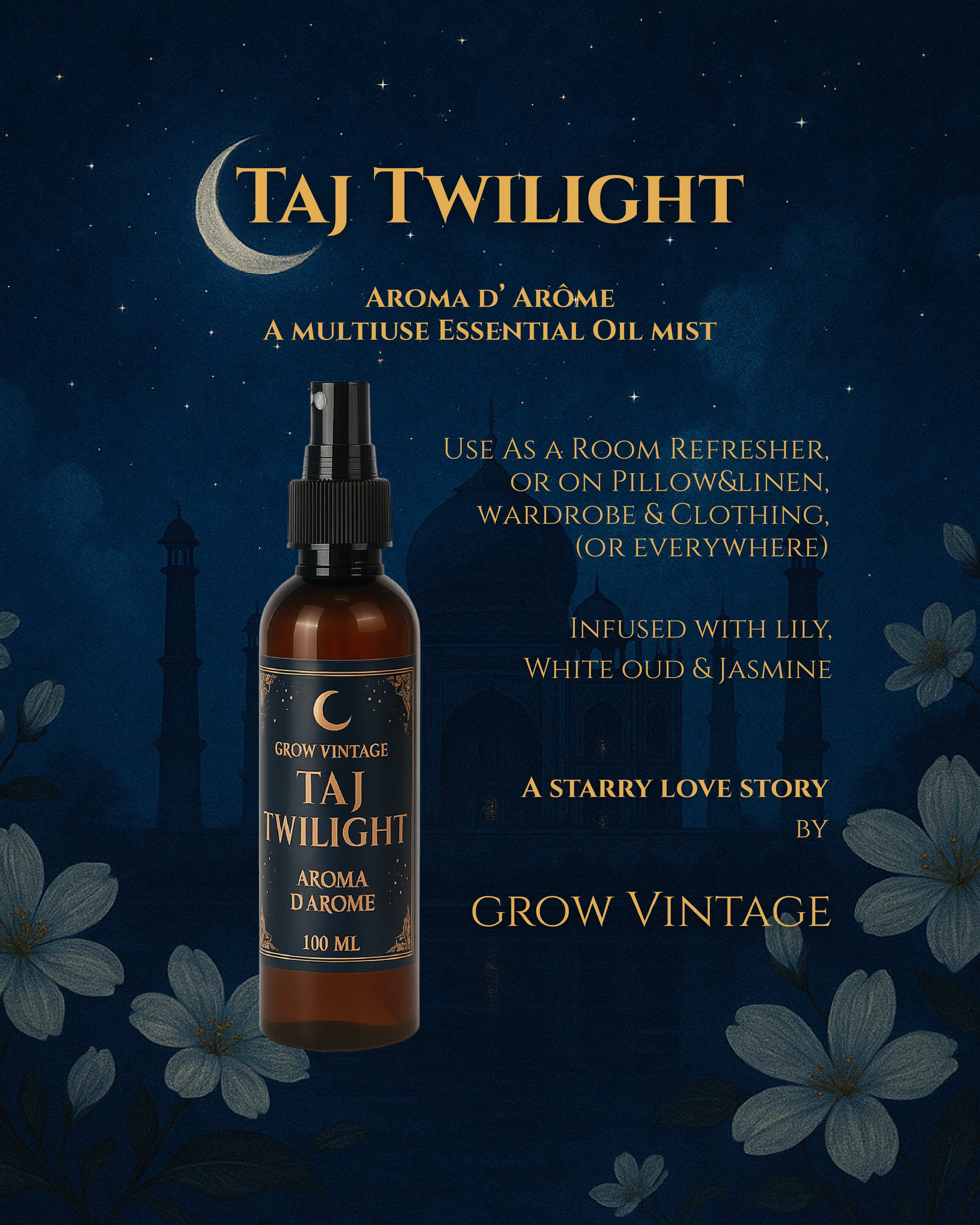 Aroma Taj Twilight | Essential Oil Spray for Room, Linen & Aura | 100 ml
