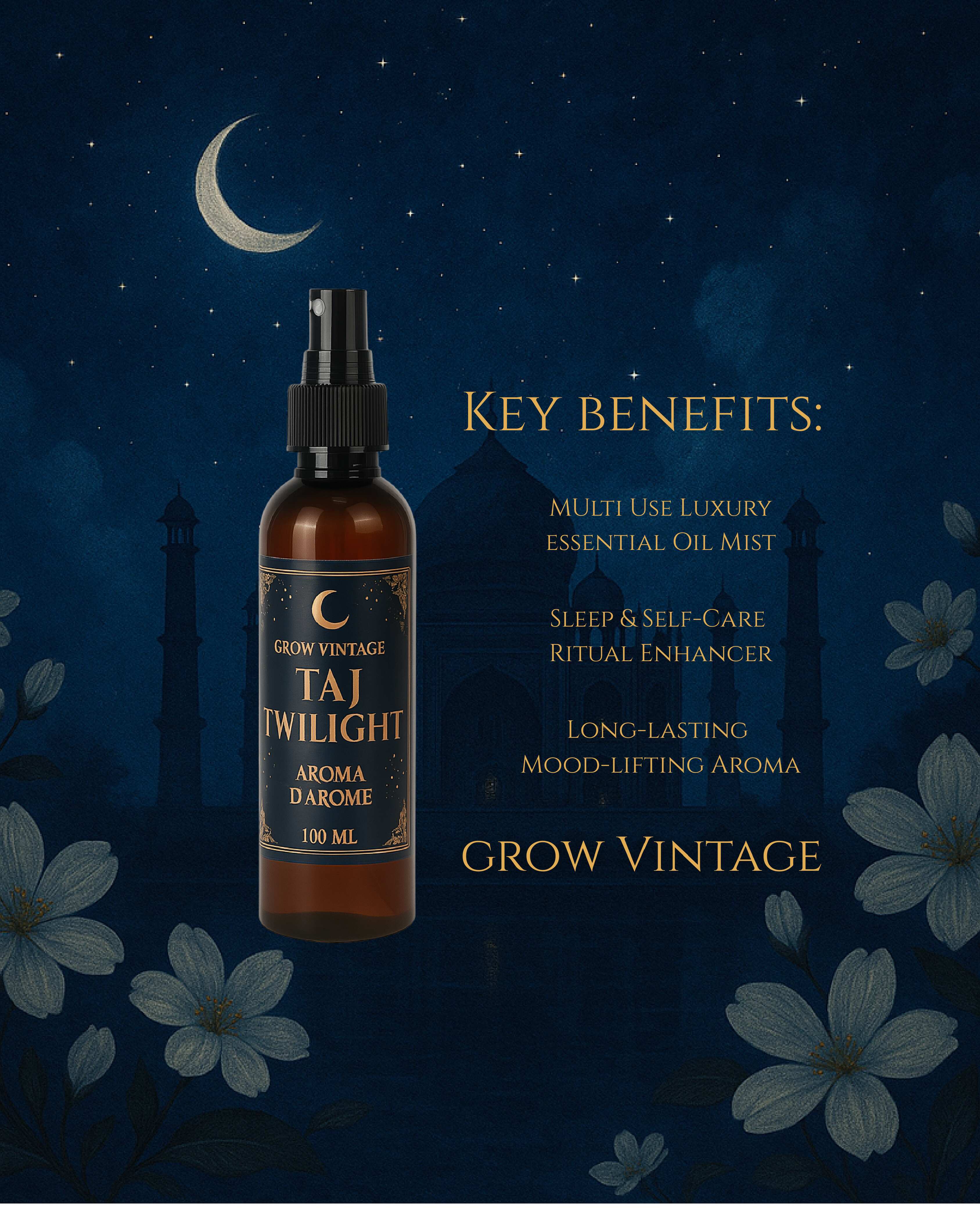 Aroma Taj Twilight | Essential Oil Spray for Room, Linen & Aura | 100 ml