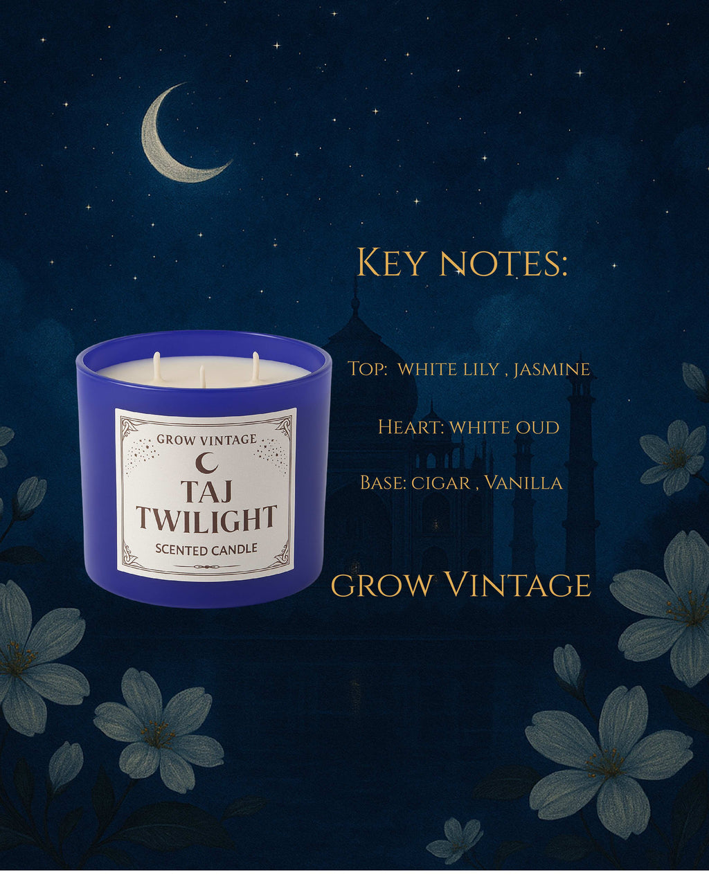 Scented Candle-Taj Twilight |Jasmine, Lily, Musk & White Oudh Aroma|Luxury Soy Wax Candle with Lead-Free Wick|55 Hours Burn | Matte Glass Jar Home Décor Candle for Relaxation & Meditation