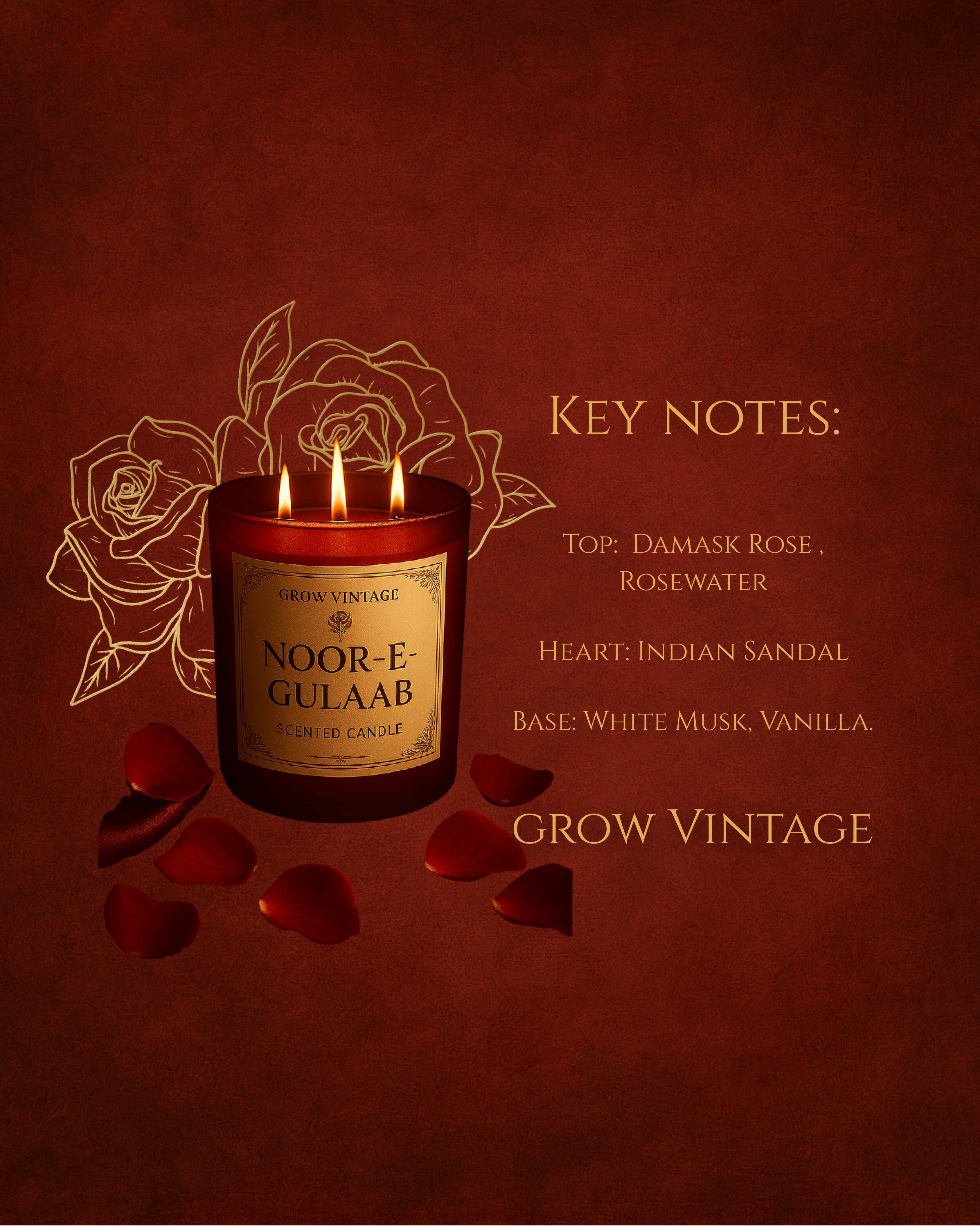 Scented Candle- Noor-e-Gulaab|Indian Rose,Rosewater & Sandalwood|Hand-Poured Soy Wax Candle with Lead-Free Wick|35+ Hours Burn|Blush Pink Jar Home Décor Candle for Relaxation & Meditation