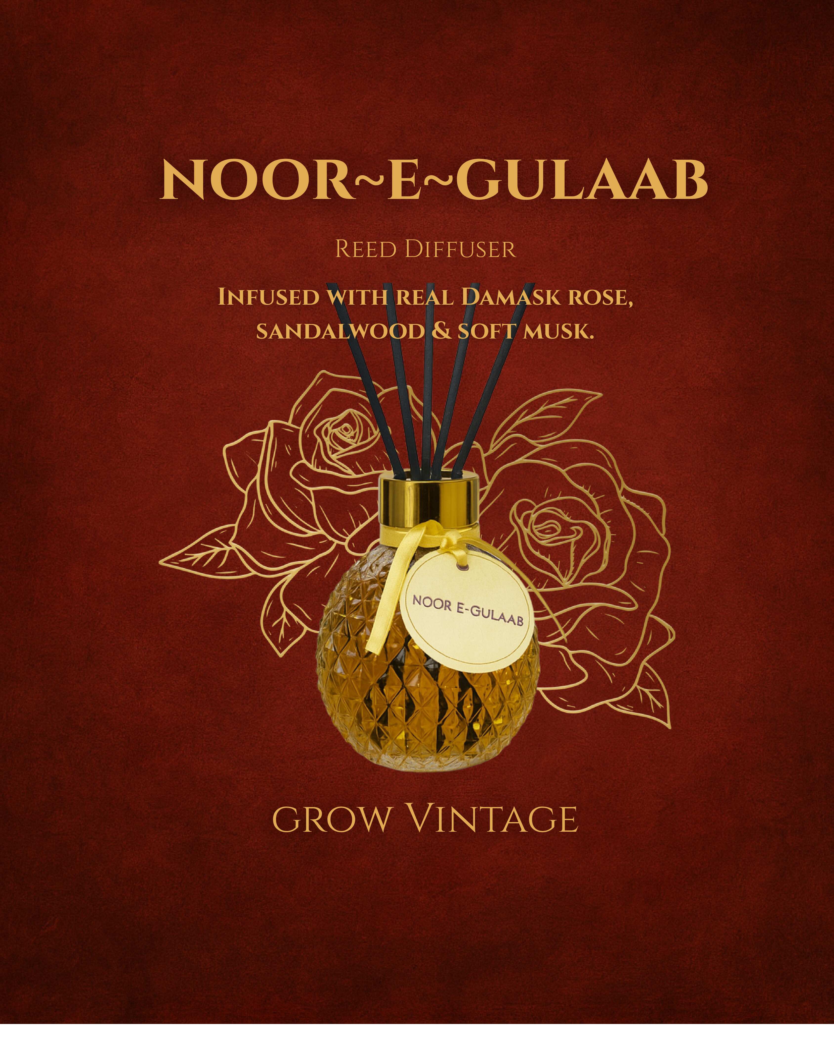 Noor-e-Gulaab | Reed Diffuser Oil with sticks (100 ML) | Room Fragrance