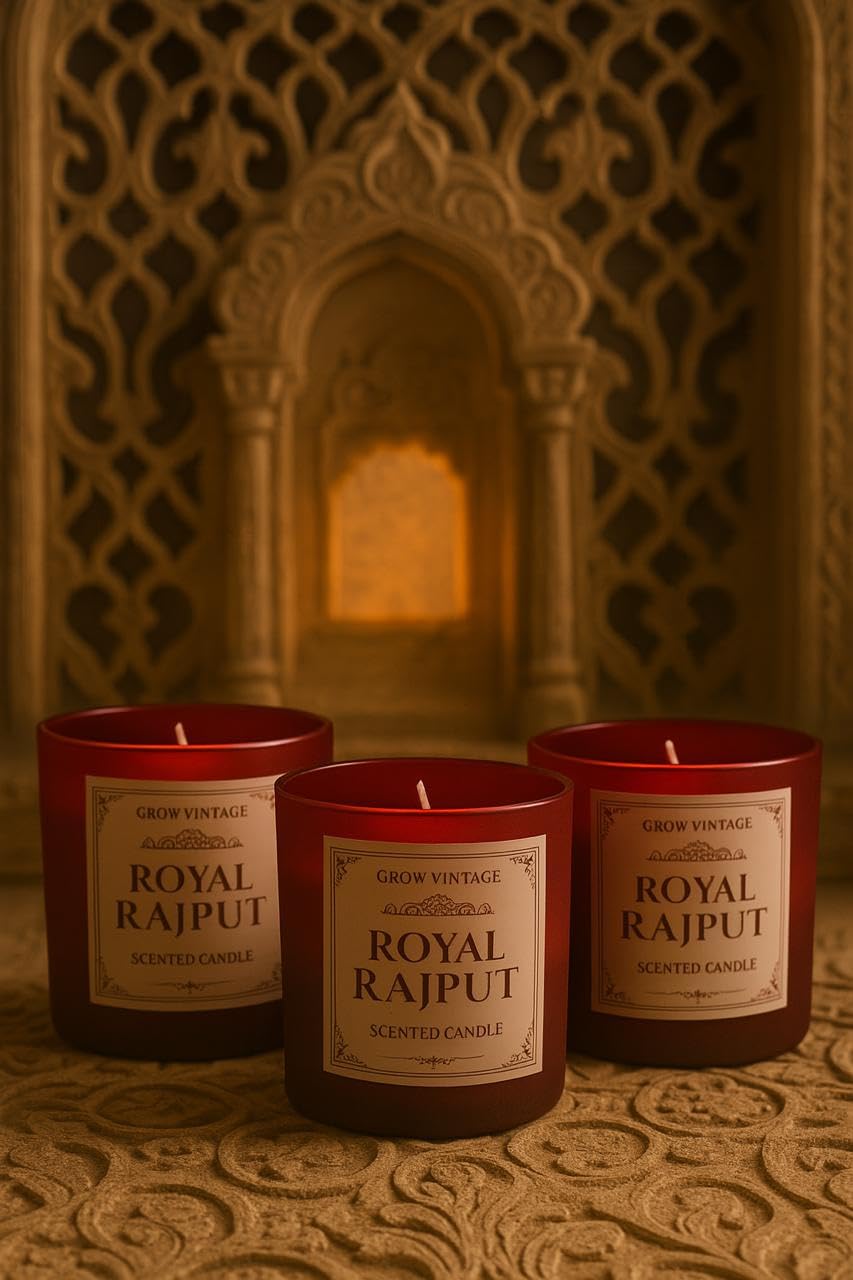 Scented Candle – Royal Rajput | Sandalwood, Jasmine, Oudh & Kesar Aroma | Hand-Poured Soy Wax Candle with Lead-Free Wick | 35+ Hours Burn | Maroon Jar Home Décor & Relaxation Candle